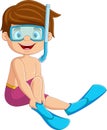 Cartoon little boy with snorkeling gear Royalty Free Stock Photo