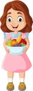 Cartoon little girl holding a fruit basket Royalty Free Stock Photo