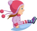 Cartoon little girl sledding down a hill