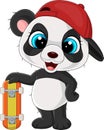 Cartoon little panda holding skateboard Royalty Free Stock Photo