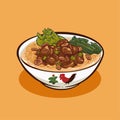 illustration cartoon of mie ayam or chicken noodles Indonesian food