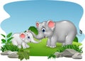 Cartoon Mother and baby elephant in the jungle Royalty Free Stock Photo