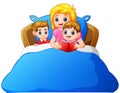 Cartoon mother reading bedtime story to her child on bed Royalty Free Stock Photo