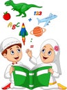 Cartoon Muslim kids reading book education concept Royalty Free Stock Photo