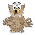 illustration of a cartoon owl that is scared on a white background Royalty Free Stock Photo
