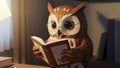 Owl Reading Book, Cartoon Education, Learning Concept Royalty Free Stock Photo