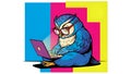Owl Working on Laptop, Cartoon Character, Education Concept Royalty Free Stock Photo