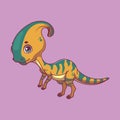 Illustration of a cartoon parasaurolophus on colorful background