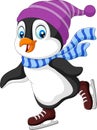 Cartoon penguin ice skating isolated on white background Royalty Free Stock Photo