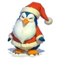 Illustration of a cartoon penguin Santa Claus