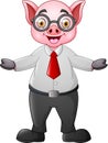 Cartoon pig businessman waving hand