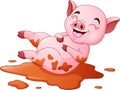 Cartoon pig playing a mud puddle Royalty Free Stock Photo