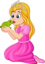 Cartoon princess kissing a green frog