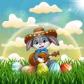 Cartoon Rabbit mexican relax playing guitar and singing in the park