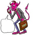 Cartoon red devil with businessman on call Royalty Free Stock Photo