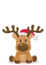 Illustration of cartoon reindeer wearing santa hat sitting on white background Royalty Free Stock Photo