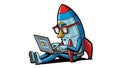 Rocket Scientist Cartoon Character Working on Laptop, Startup Royalty Free Stock Photo