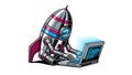 Rocket Robot Coding AI Startup, Space Technology, Cartoon Style Royalty Free Stock Photo