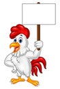 Cartoon rooster holding blank sign