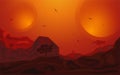 Illustration of a cartoon sci-fi alien planet landscape background, with layers for parallax including weird mountains range.