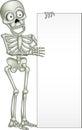 Cartoon skeleton holding blank sign Royalty Free Stock Photo