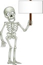 Cartoon skeleton holding blank sign