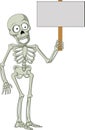 Cartoon skeleton holding blank sign Royalty Free Stock Photo