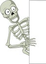 Cartoon skeleton holding blank sign Royalty Free Stock Photo