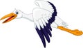 Cartoon stork flying isolated on white background Royalty Free Stock Photo