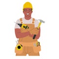 Illustration cartoon style of repairman,standing with arms crossed wearing a worker uniform in handholding equipment Royalty Free Stock Photo