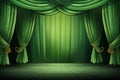 Illustration in cartoon style: theater wooden stage with green open curtains Royalty Free Stock Photo