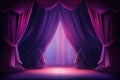 Illustration in cartoon style: theater wooden stage with purple open curtains Royalty Free Stock Photo