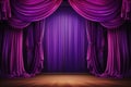 Illustration in cartoon style: theater wooden stage with purple open curtains and wooden floor Royalty Free Stock Photo