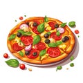Illustration of cartoon tasty pizza