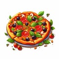 Illustration of cartoon tasty pizza