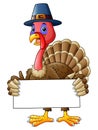 Cartoon turkey holding blank sign Royalty Free Stock Photo