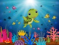 Cartoon turtle underwater Royalty Free Stock Photo