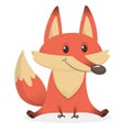 Illustration of cartoon very cute fox. Vector illustration isolated on white.