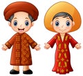 Cartoon Vietnam couple wearing traditional costumes