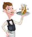 Cartoon Waiter Butler Holding Kebab Mascot