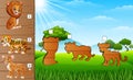 Cartoon wild animal collection. Find the correct shadow on board. Educational game for children