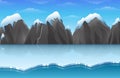 Cartoon winter arctic ice landscape with iceberg and snow mountains rocks hills Royalty Free Stock Photo