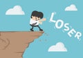 Illustration in cartoon young businessman dumps message loser down the cliff