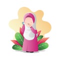 Muslim girl wearing hijab with phone in hand, calling and talking cartoon character vector design. Royalty Free Stock Photo