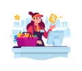 Illustration of a cashier saleswoman girl in a supermarket. Royalty Free Stock Photo