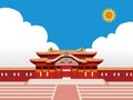 Illustration of castle Shuri castle in Okinawa, Japan