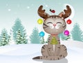 illustration of cat with Christmas decorations Royalty Free Stock Photo