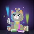 illustration of cat with colored spray cans