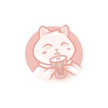 Illustration of a cat drinking boba drinks