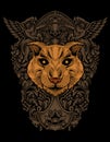 illustration cat head with engraving ornament Royalty Free Stock Photo